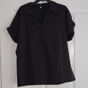 Black Relaxed Polo Button Down Shirt